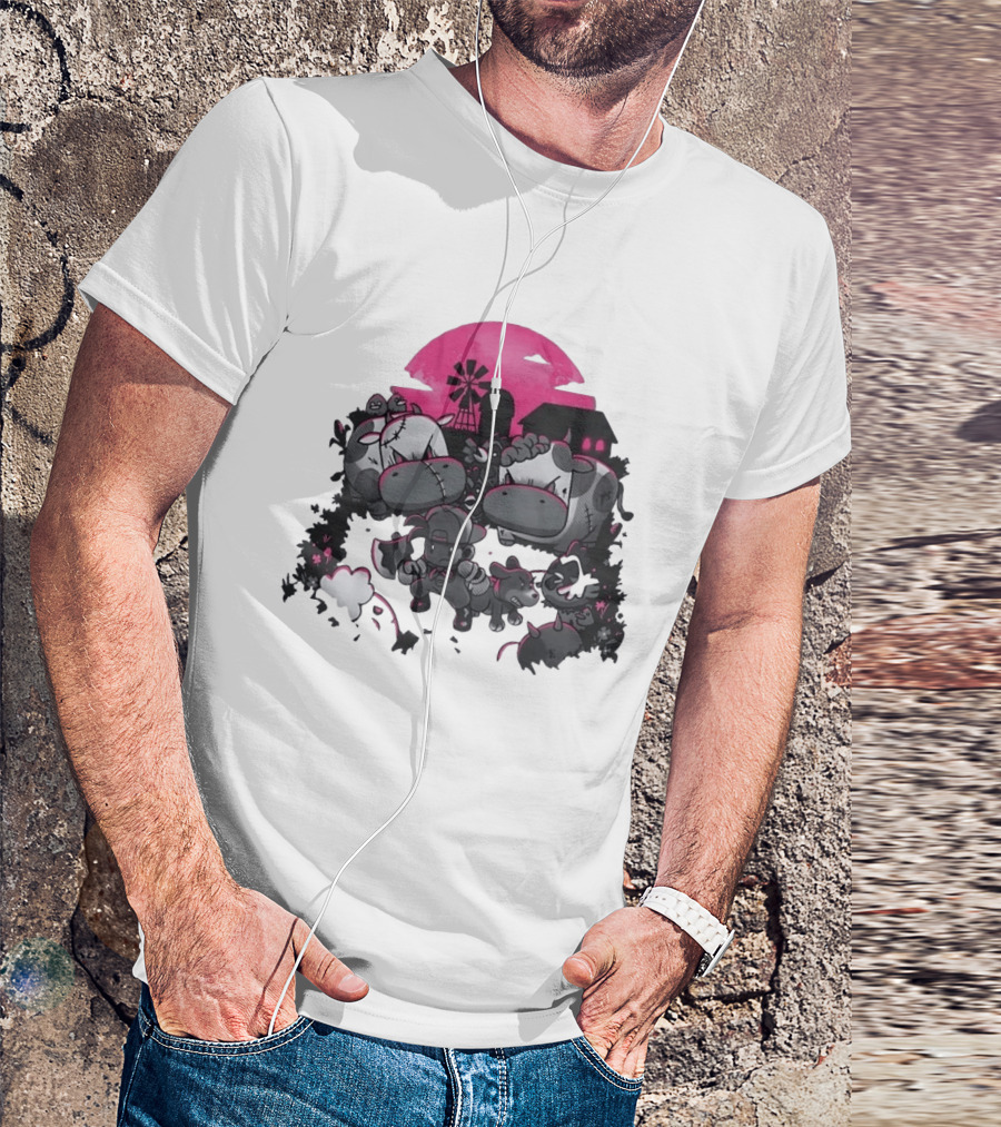 Zombie Farm Undead Creepy Cows Horror Scene T-Shirt