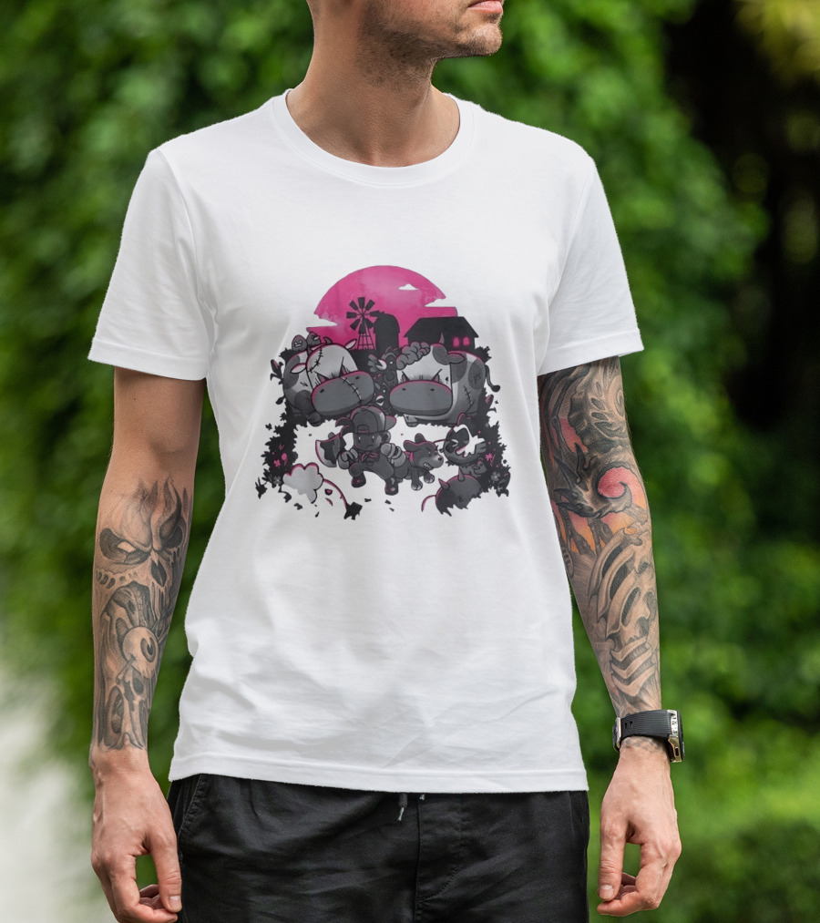 Zombie Farm Undead Creepy Cows Horror Scene T-Shirt