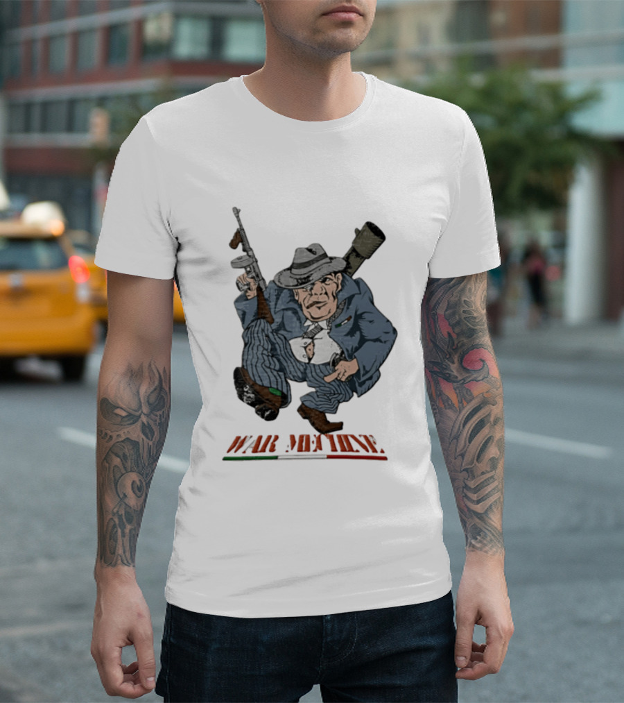 Mafioso Cartoon War Machine Italy Flag Mobster Character With Guns T-Shirt