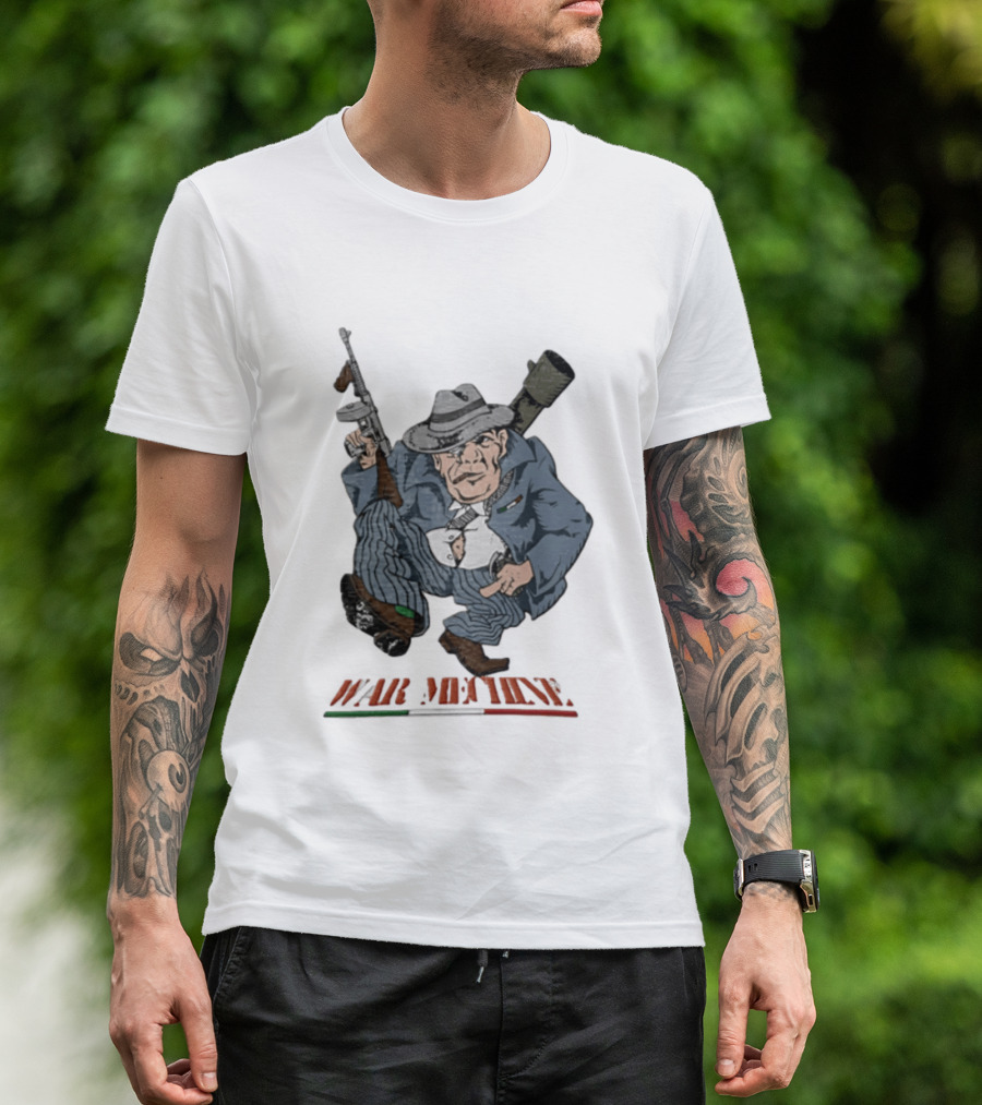 Mafioso Cartoon War Machine Italy Flag Mobster Character With Guns T-Shirt