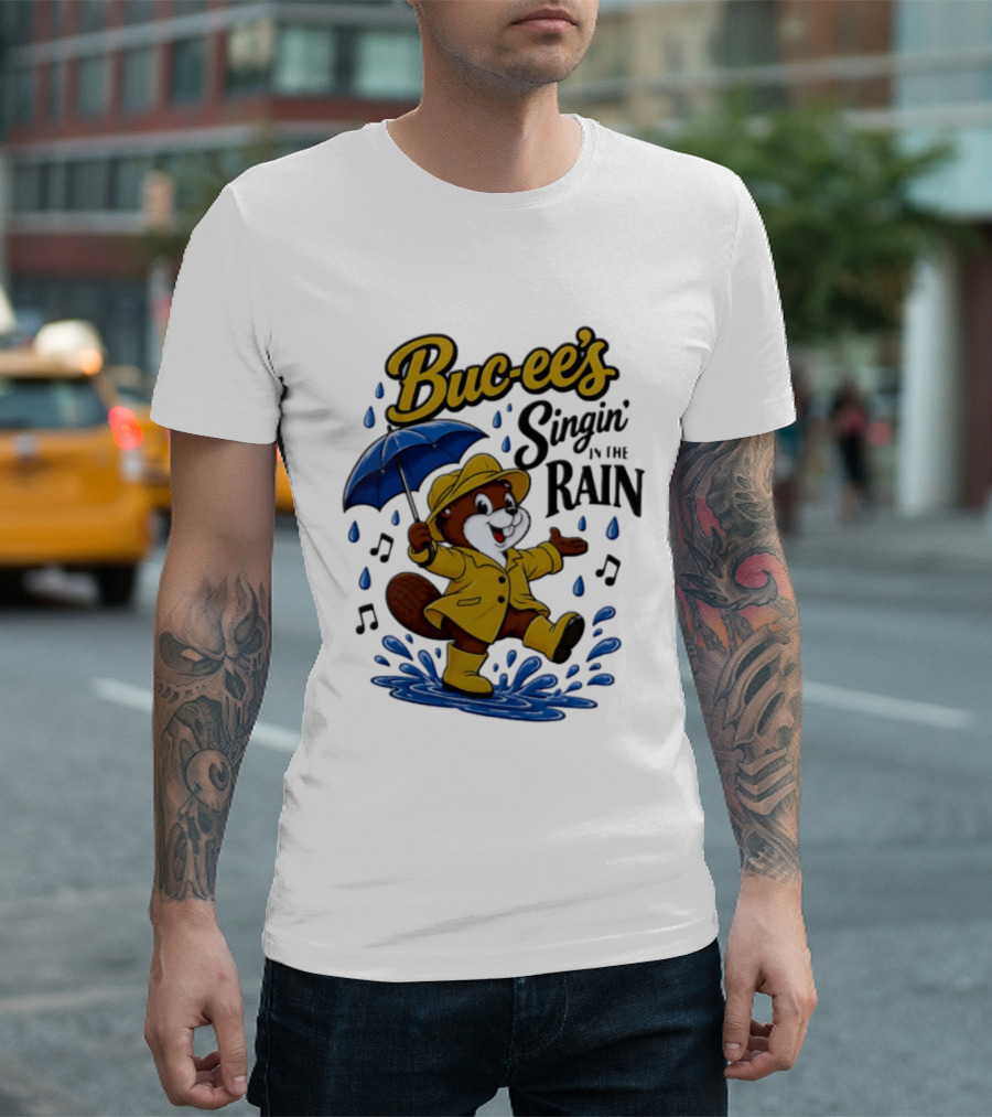 Buc Ee's Singin In The Rain Umbrella Beaver Cheerful Splash T-Shirt