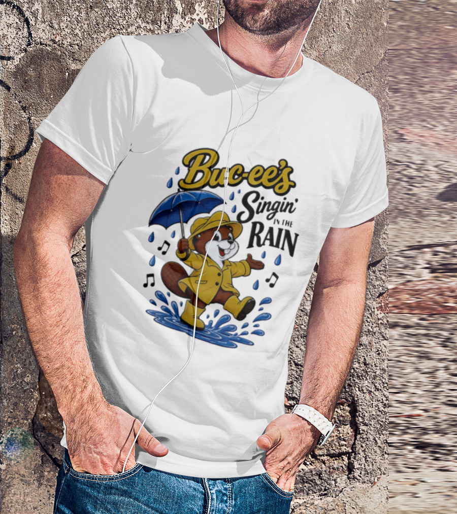 Buc Ee's Singin In The Rain Umbrella Beaver Cheerful Splash T-Shirt
