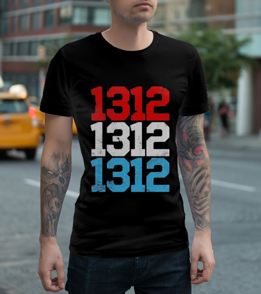 1312 ACAB Distressed Protest Red White Blue Stacked T-Shirt