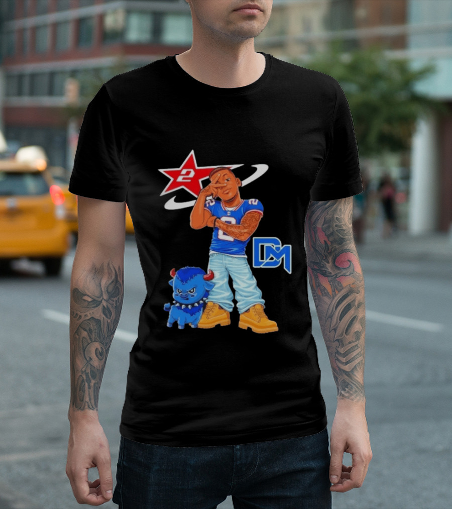 DJ Moore No 2 Buffalo Bills Cartoon Player With Buffalo And Red Star T-Shirt