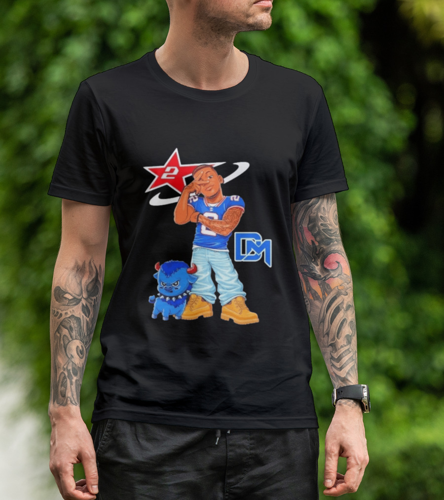 DJ Moore No 2 Buffalo Bills Cartoon Player With Buffalo And Red Star T-Shirt