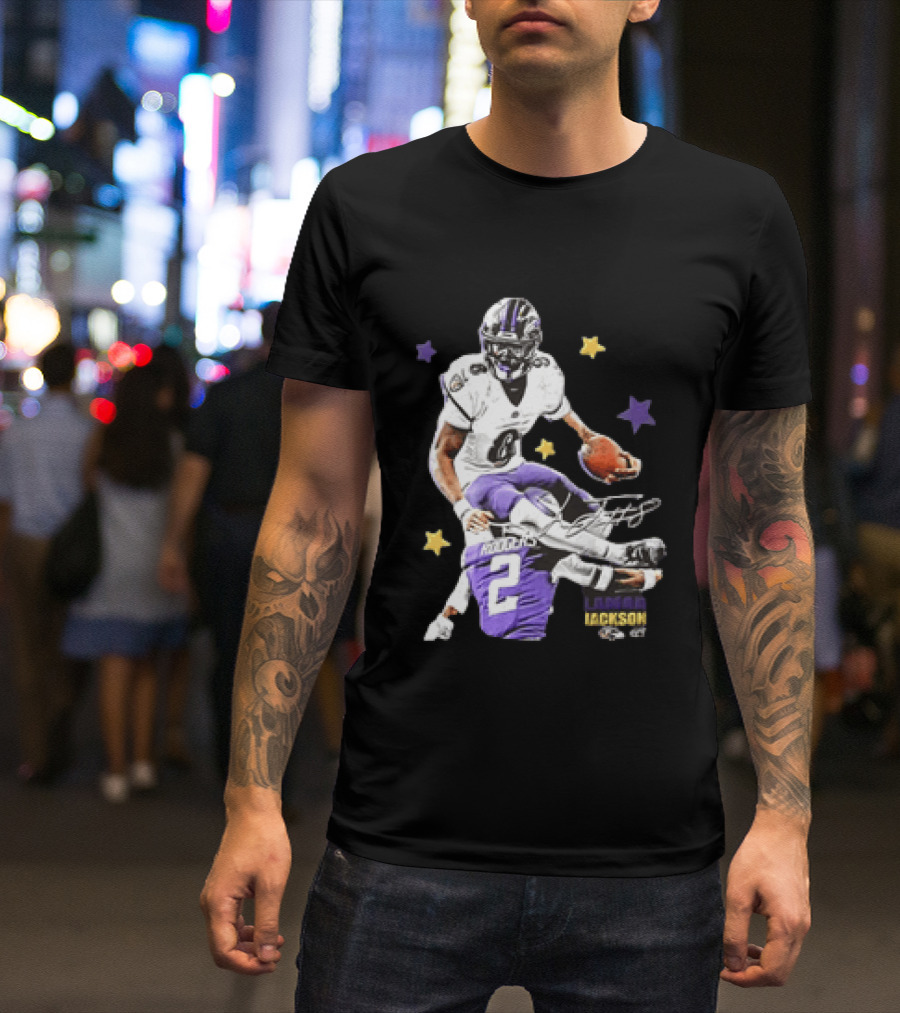 Lamar Jackson Baltimore Ravens Stars Rodgers 2 NFL T-Shirt