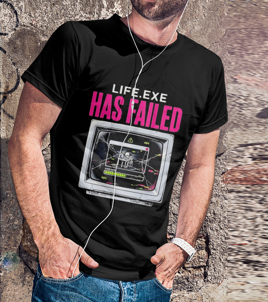 Lifeexe Has Failed System Error 404 Skeleton Computer Retro Monitor T-Shirt