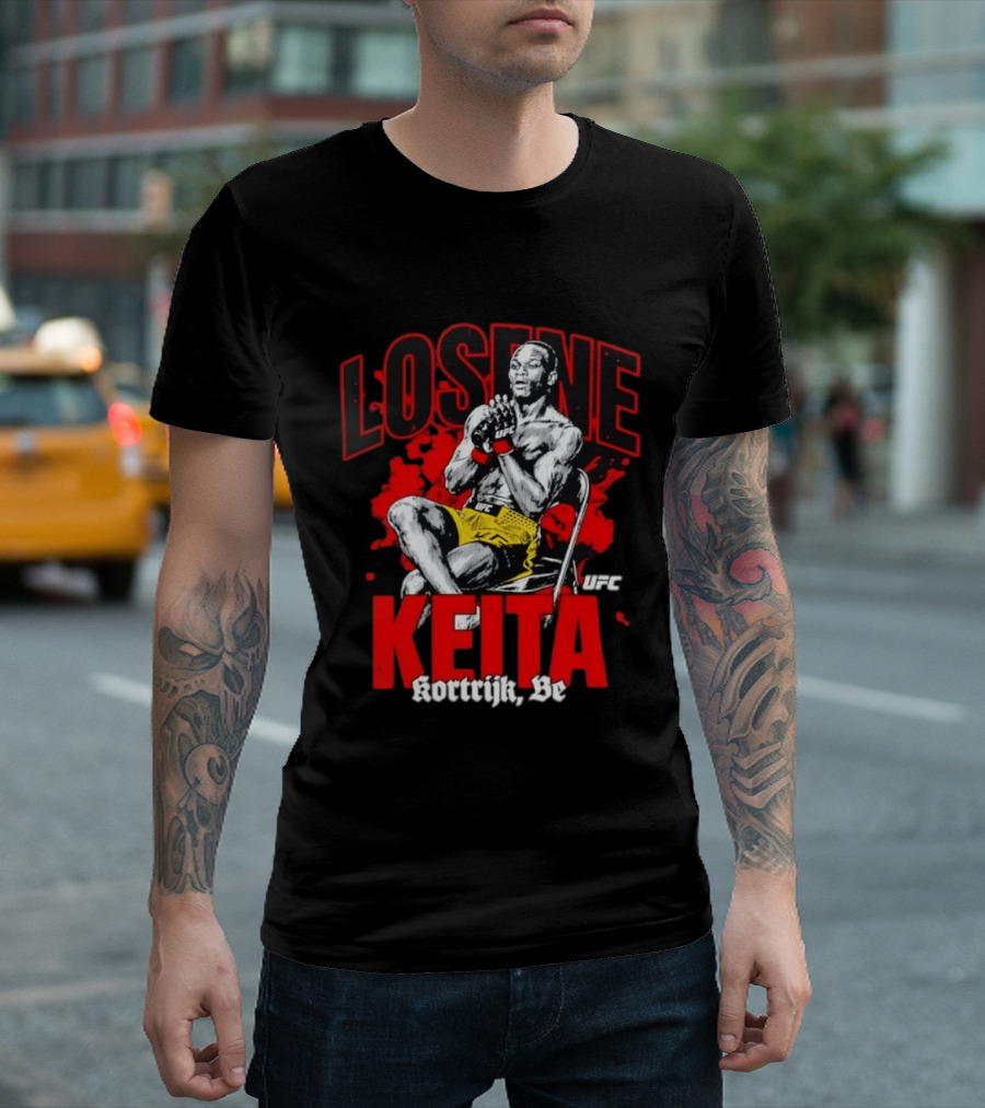 Losene Keita UFC Kortrijk Be MMA Fighter Pose In Bold Red And Yellow T-Shirt