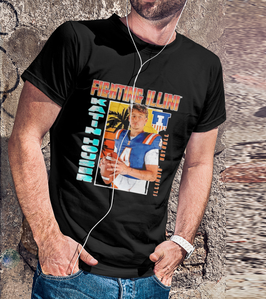 Fighting Illini Katin Houser Illinois Football Distressed Palm Tree T-Shirt