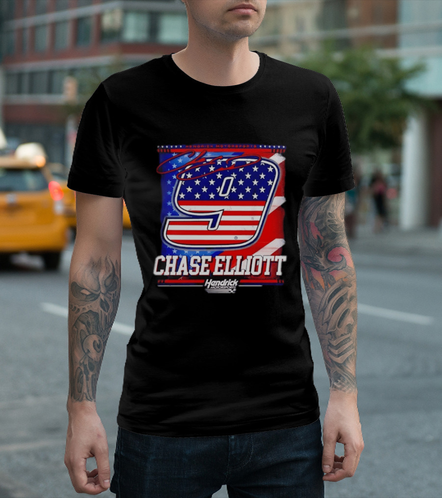 Chase Elliott 9 Hendrick Motorsports American Flag Racing T-Shirt