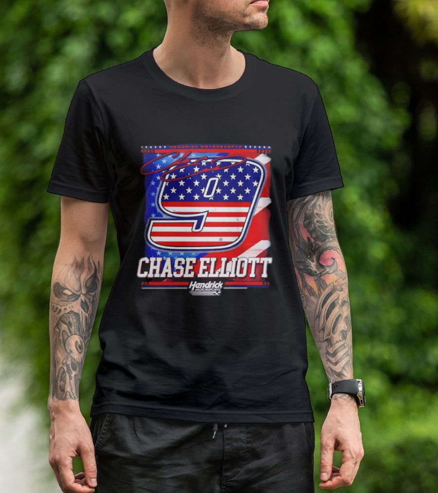 Chase Elliott 9 Hendrick Motorsports American Flag Racing T-Shirt
