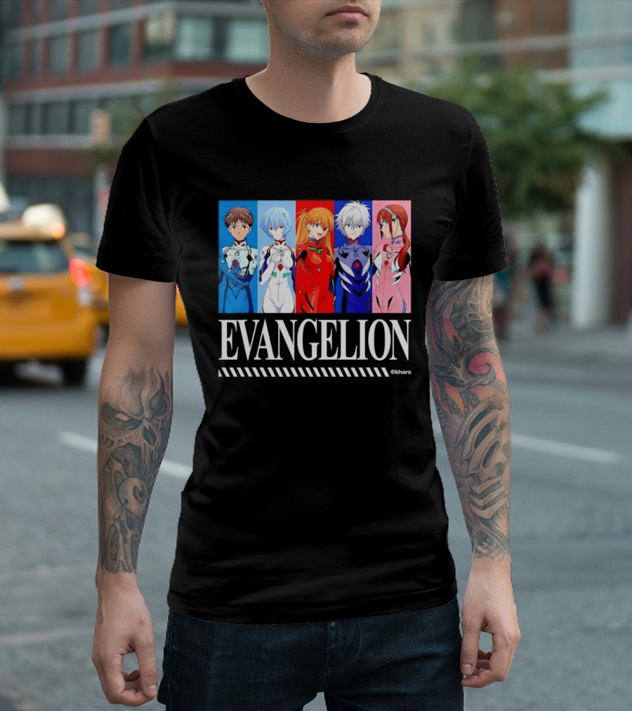 Evangelion Group Shinji Ikari Rei Asuka Kaworu Mari Characters Anime Series T-Shirt