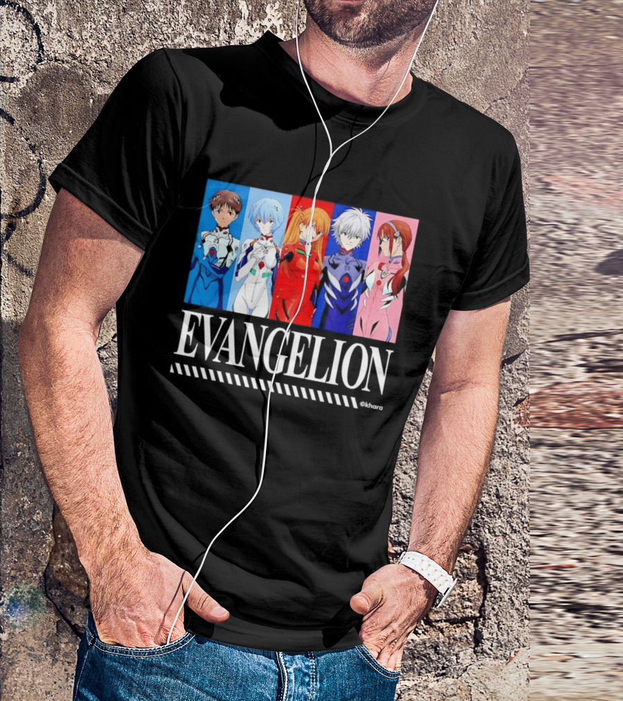 Evangelion Group Shinji Ikari Rei Asuka Kaworu Mari Characters Anime Series T-Shirt