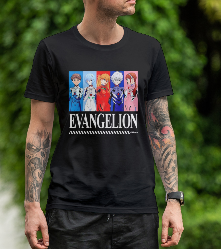 Evangelion Group Shinji Ikari Rei Asuka Kaworu Mari Characters Anime Series T-Shirt