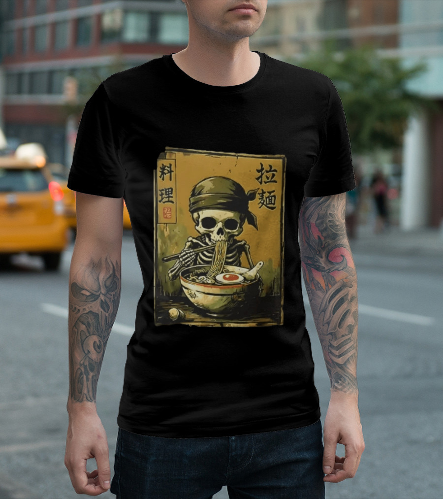 Skeleton Ramen Eating Kanji Cooking Noodles T-Shirt