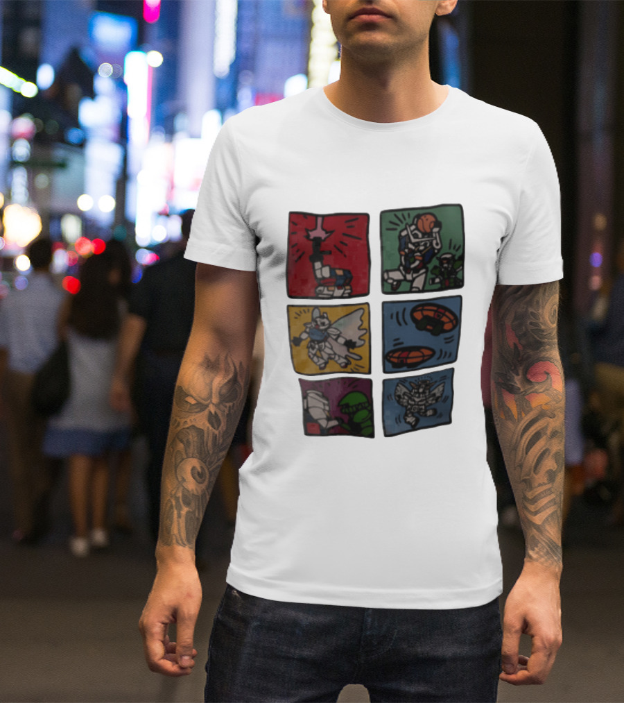 Keith Haring Japanese Mecha Robot Comic Panels Pop Cartoon T-Shirt
