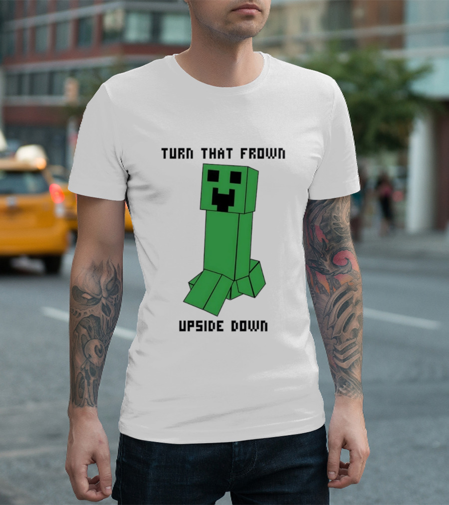 Creeper Turn That Frown Upside Down Gaming Block T-Shirt
