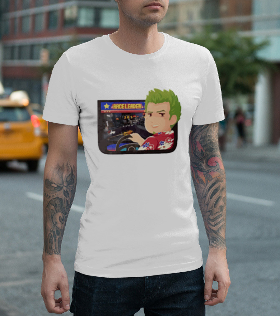 Race Leader Arcade Game Green Hair Cartoon Driver T-Shirt