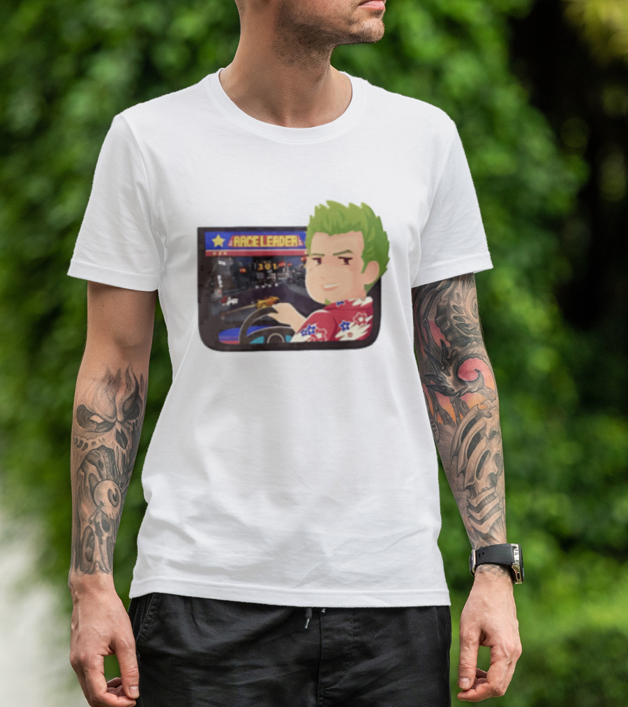 Race Leader Arcade Game Green Hair Cartoon Driver T-Shirt