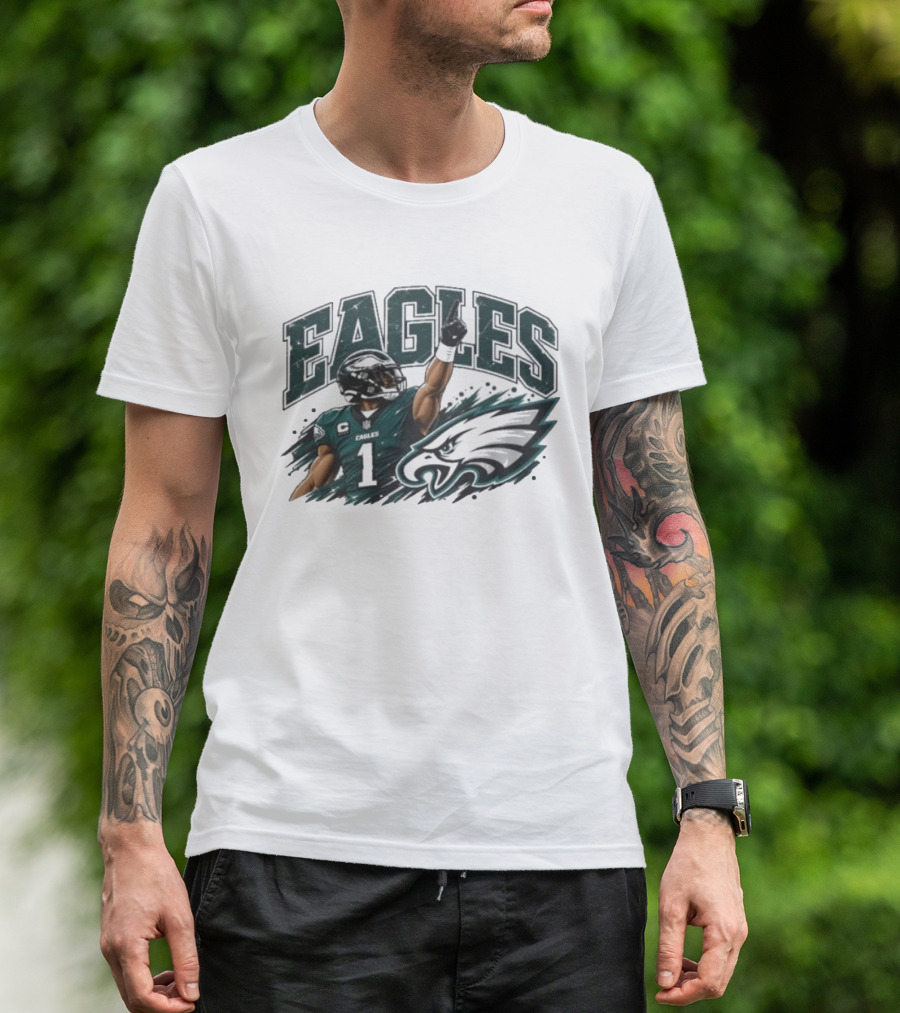 Eagles Quarterback Number One Victory Celebration Football T-Shirt