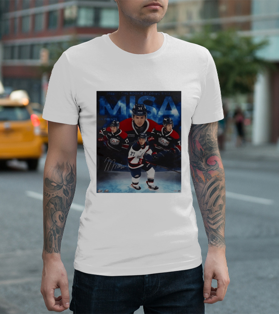 Michael Misa Saginaw Spirit 2022 23 OHL Rookie 56 Points T-Shirt