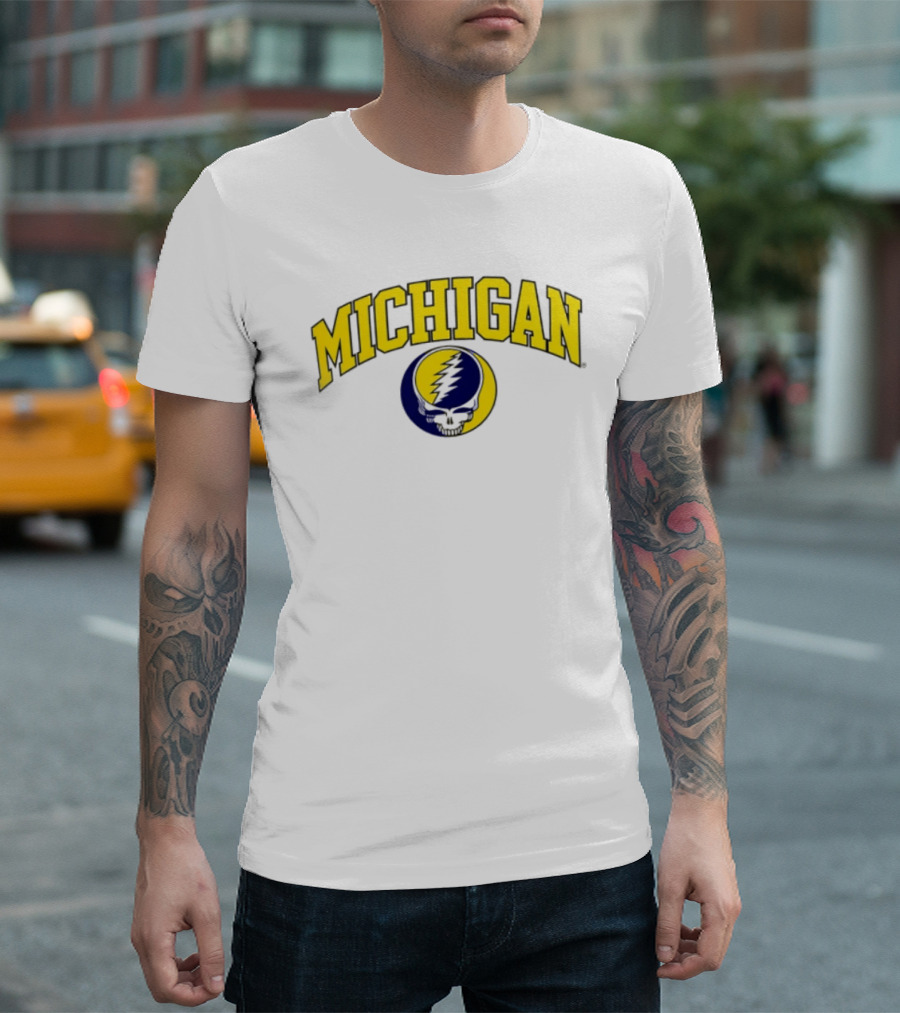 Michigan Wolverines Grateful Dead 2026 Collaboration Lightning Skull T-Shirt