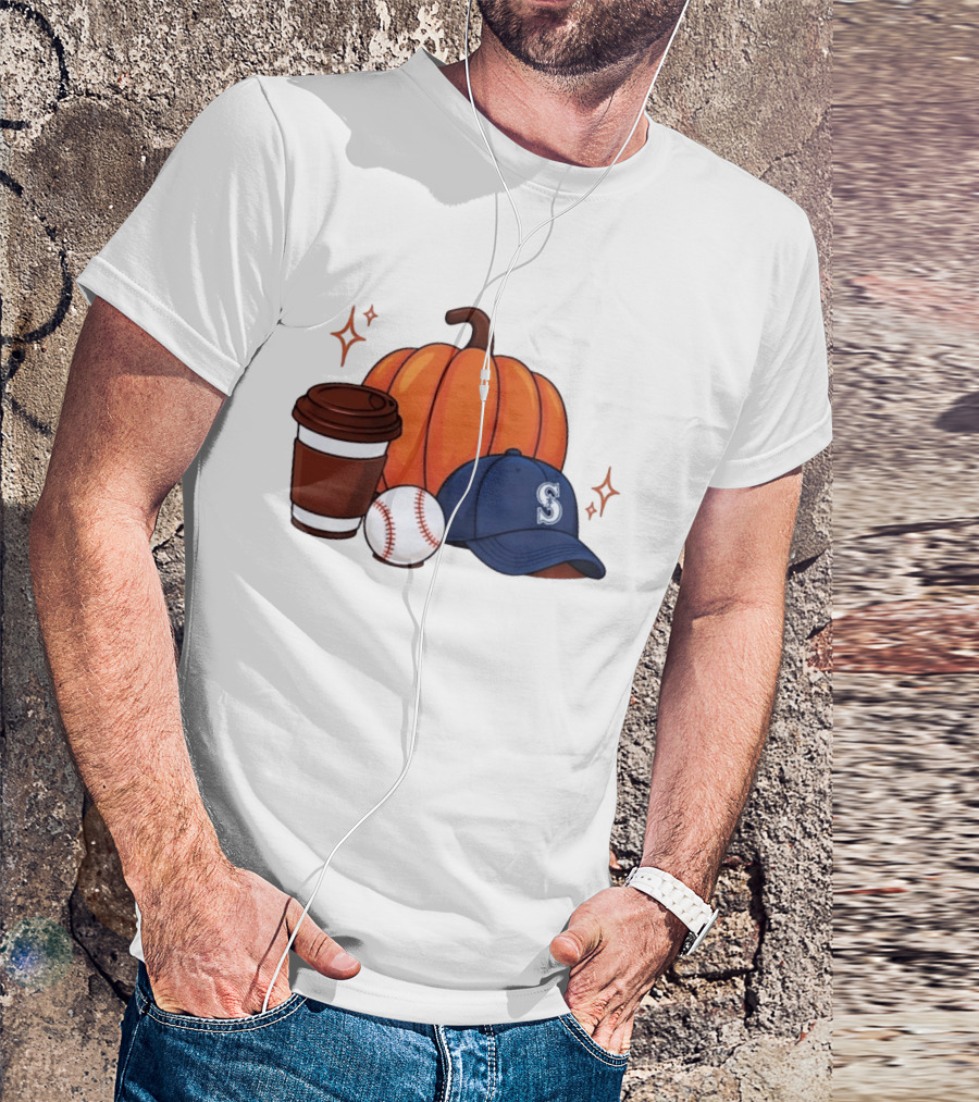 Seattle Mariners Pumpkin Baseball Coffee Season Autumn Vibes T-Shirt