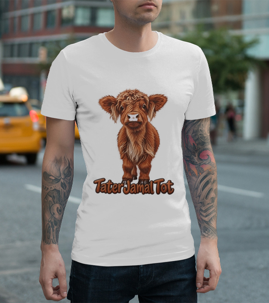 TaterJamal Tot Highland Cow Farm Animal Cute Brown Calf T-Shirt