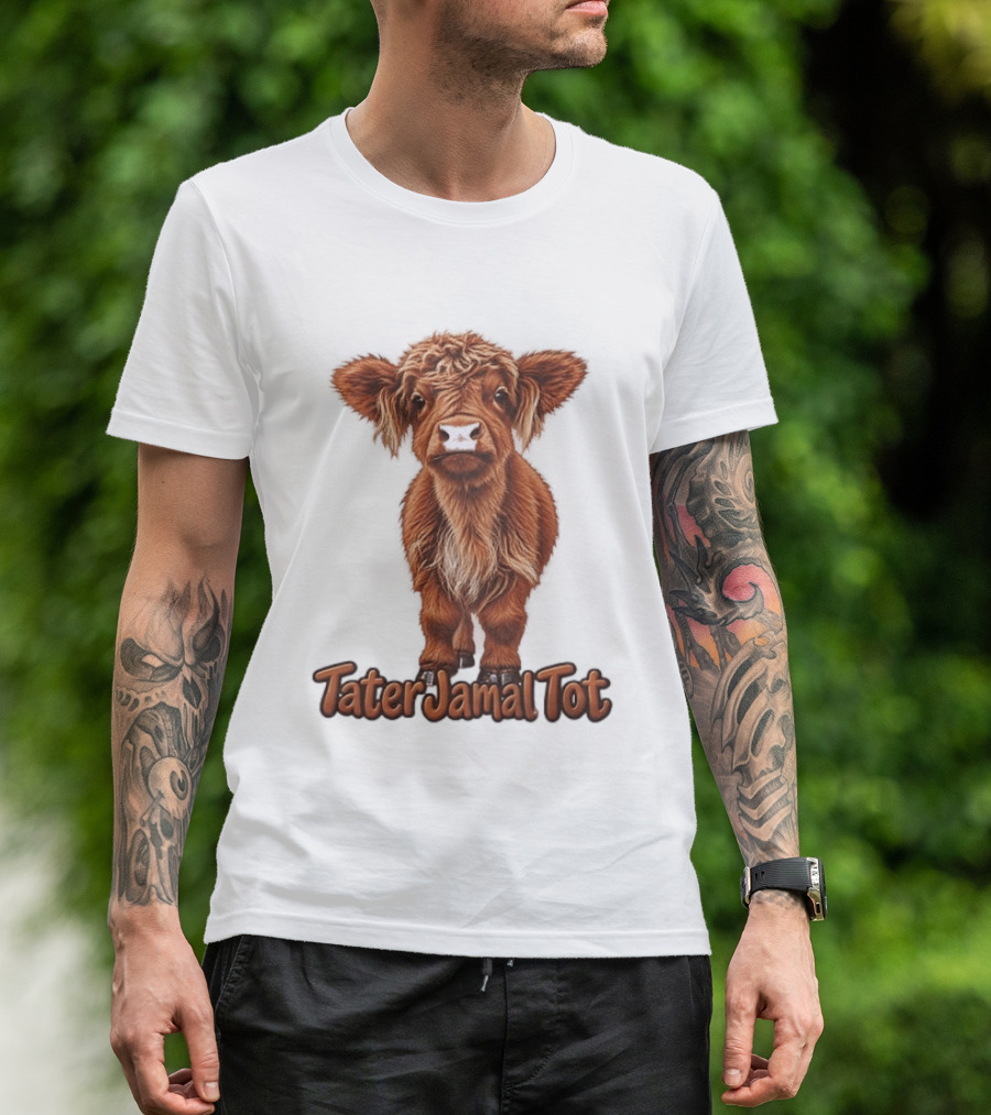 TaterJamal Tot Highland Cow Farm Animal Cute Brown Calf T-Shirt