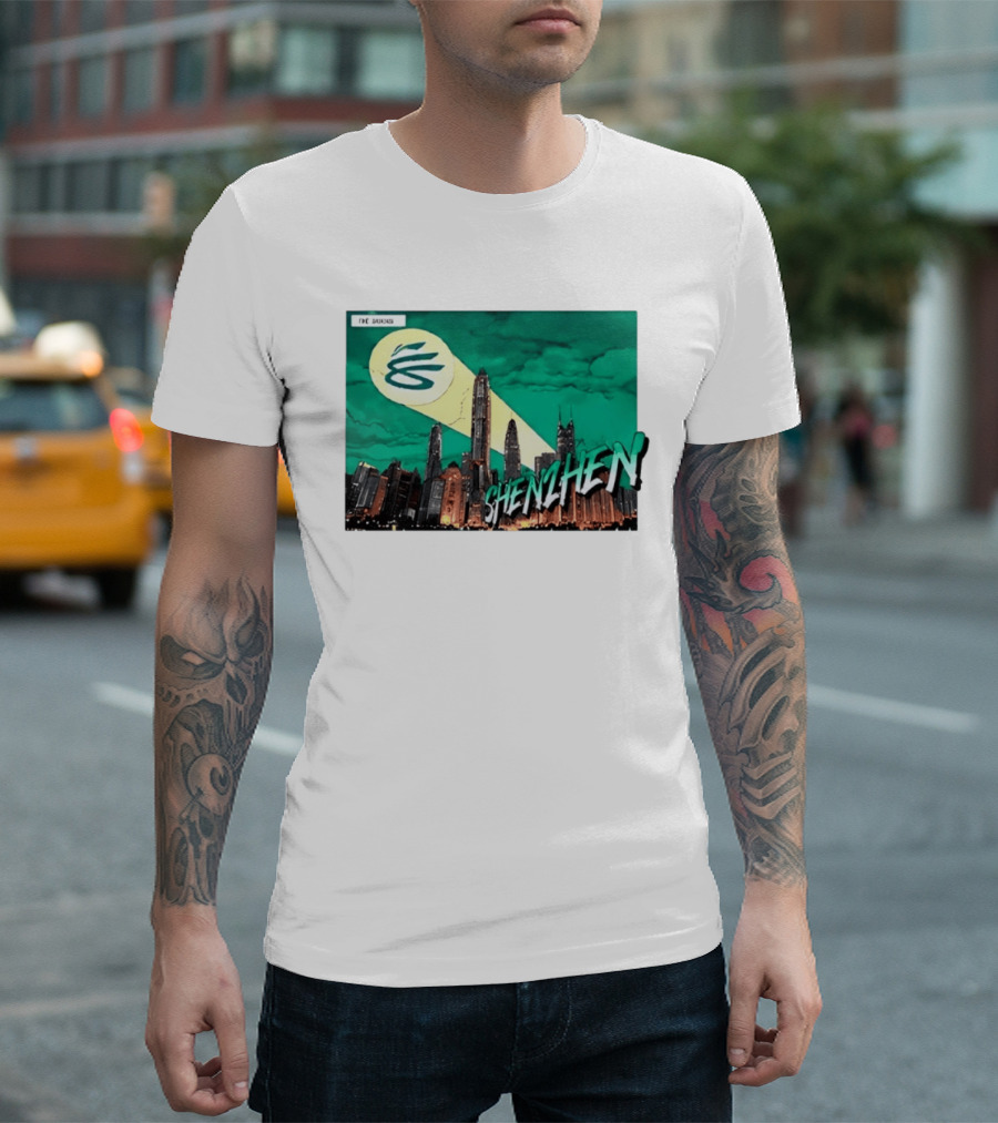 Shenzhen City Skyline With Illuminated Beacon And Clouds T-Shirt