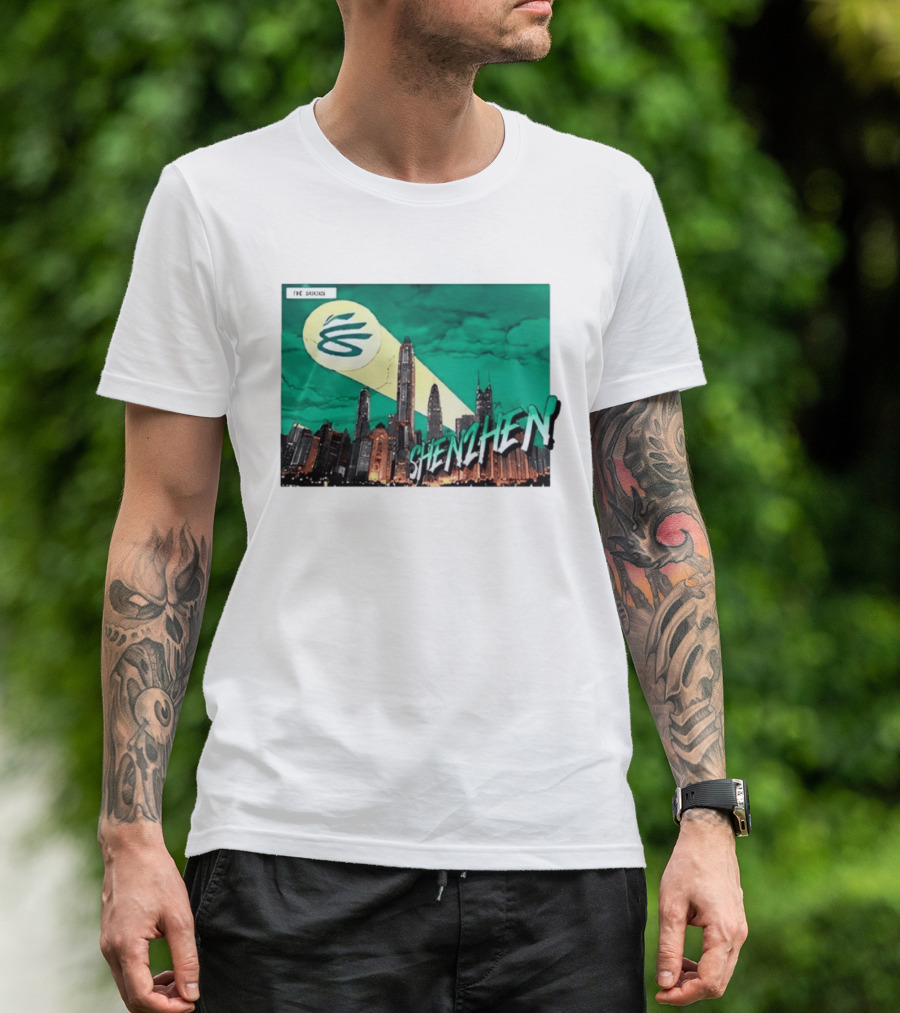 Shenzhen City Skyline With Illuminated Beacon And Clouds T-Shirt