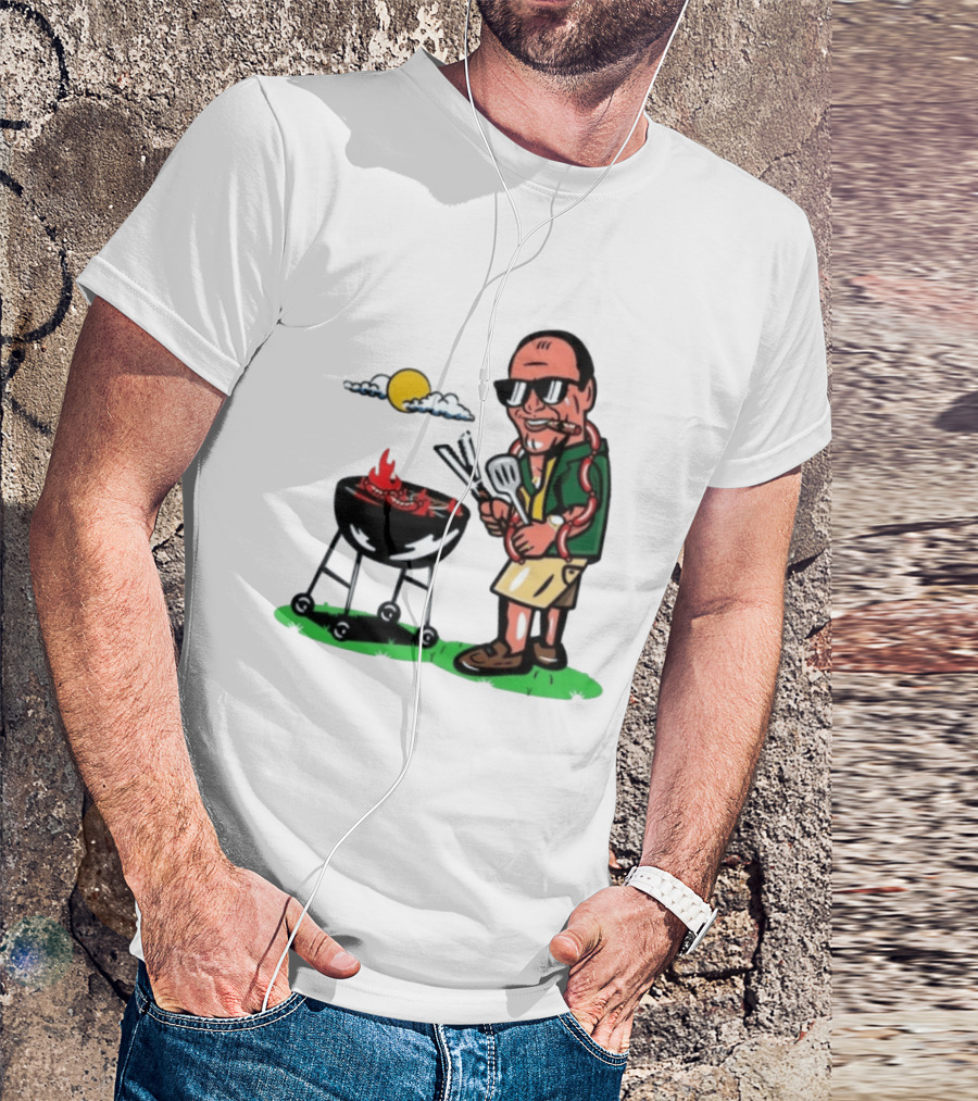 Tony Soprano Grilling Sausages Cartoon Funny BBQ Scene T-Shirt