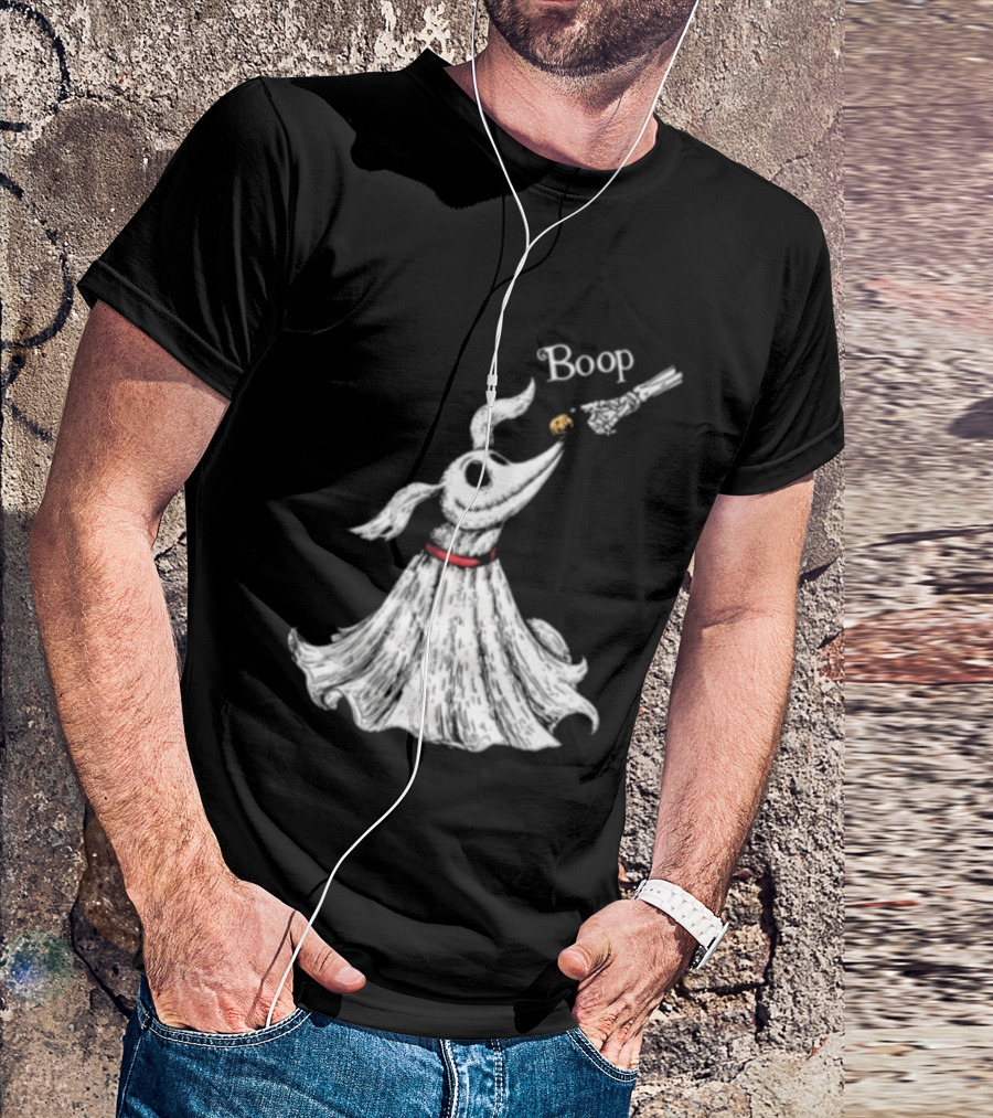 Boop Skeletal Hand Touching Pumpkin Nose With Ghostly Dog Line Sketch T-Shirt