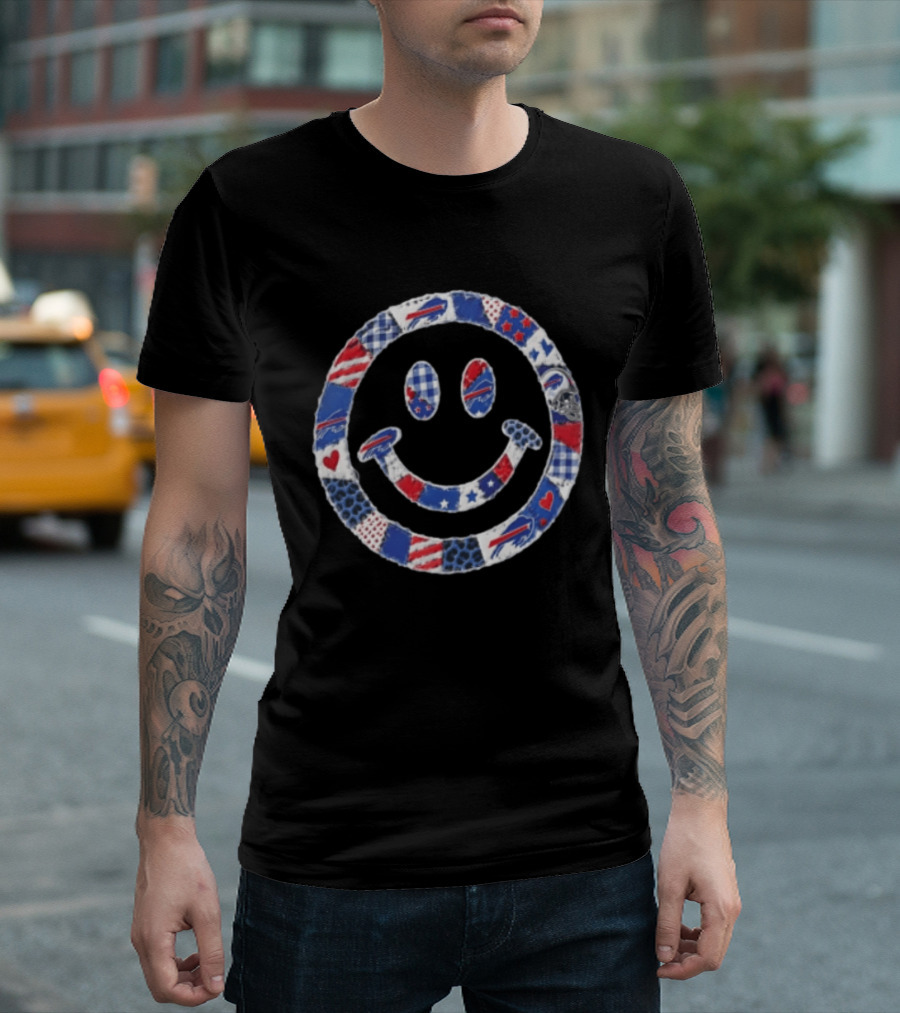 Buffalo Bills Smiley Face Patchwork NFL Football Team T-Shirt