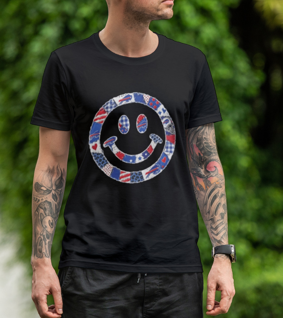 Buffalo Bills Smiley Face Patchwork NFL Football Team T-Shirt