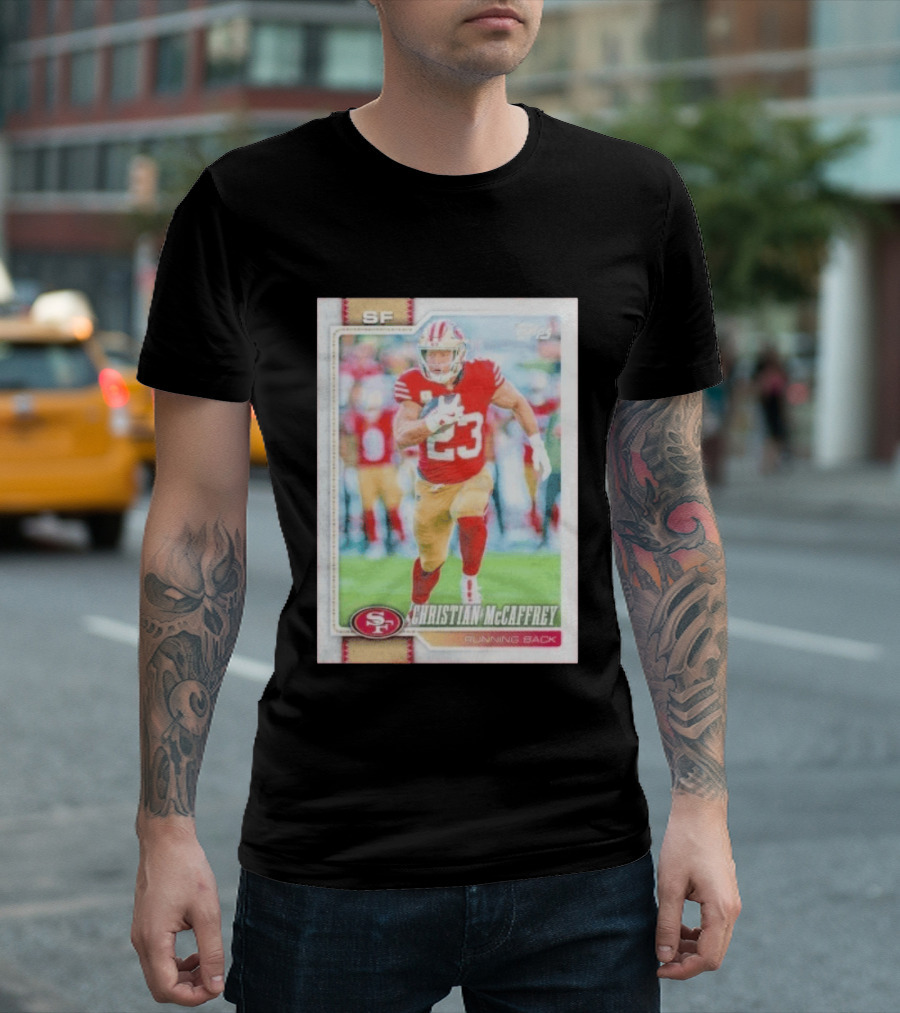 Christian McCaffrey SF 49ers Running Back No 23 NFL Player Card T-Shirt