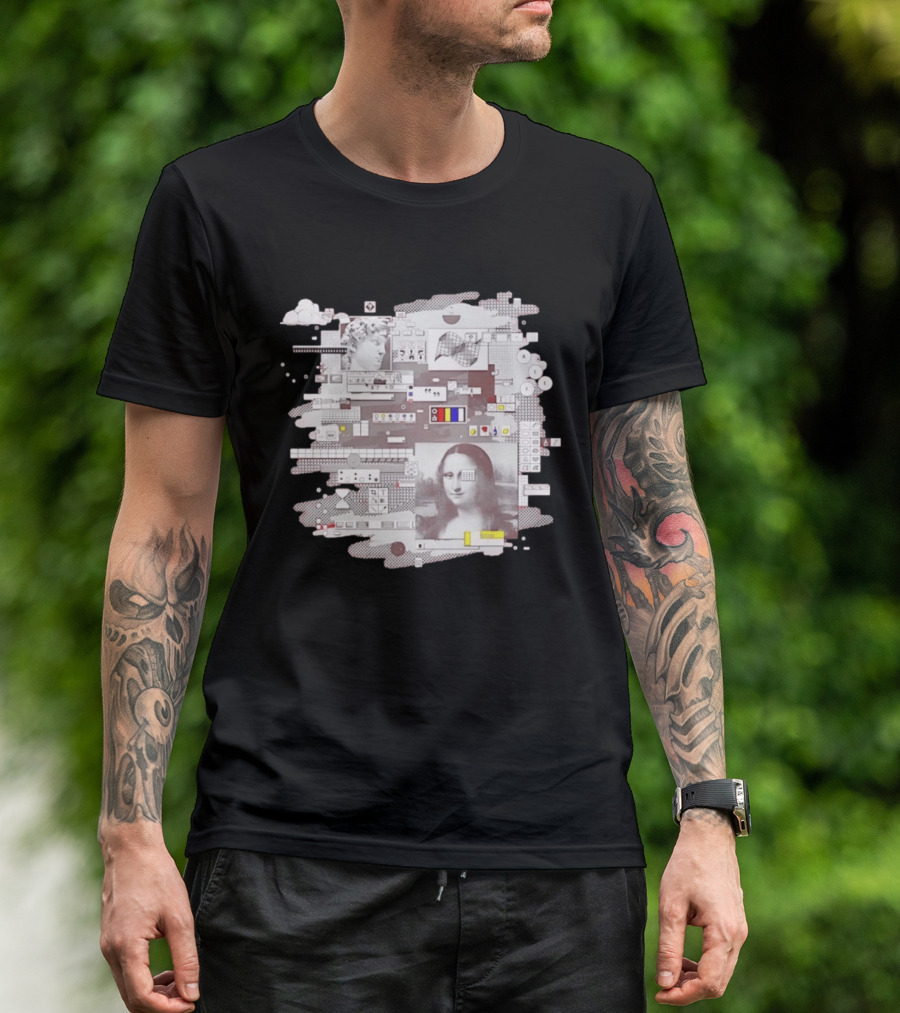 Mona Lisa Michelangelo David Digital Collage T-Shirt