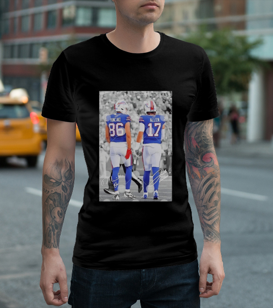 Buffalo Bills Dalton Kincaid 86 And Josh Allen 17 NFL Football Team Players T-Shirt