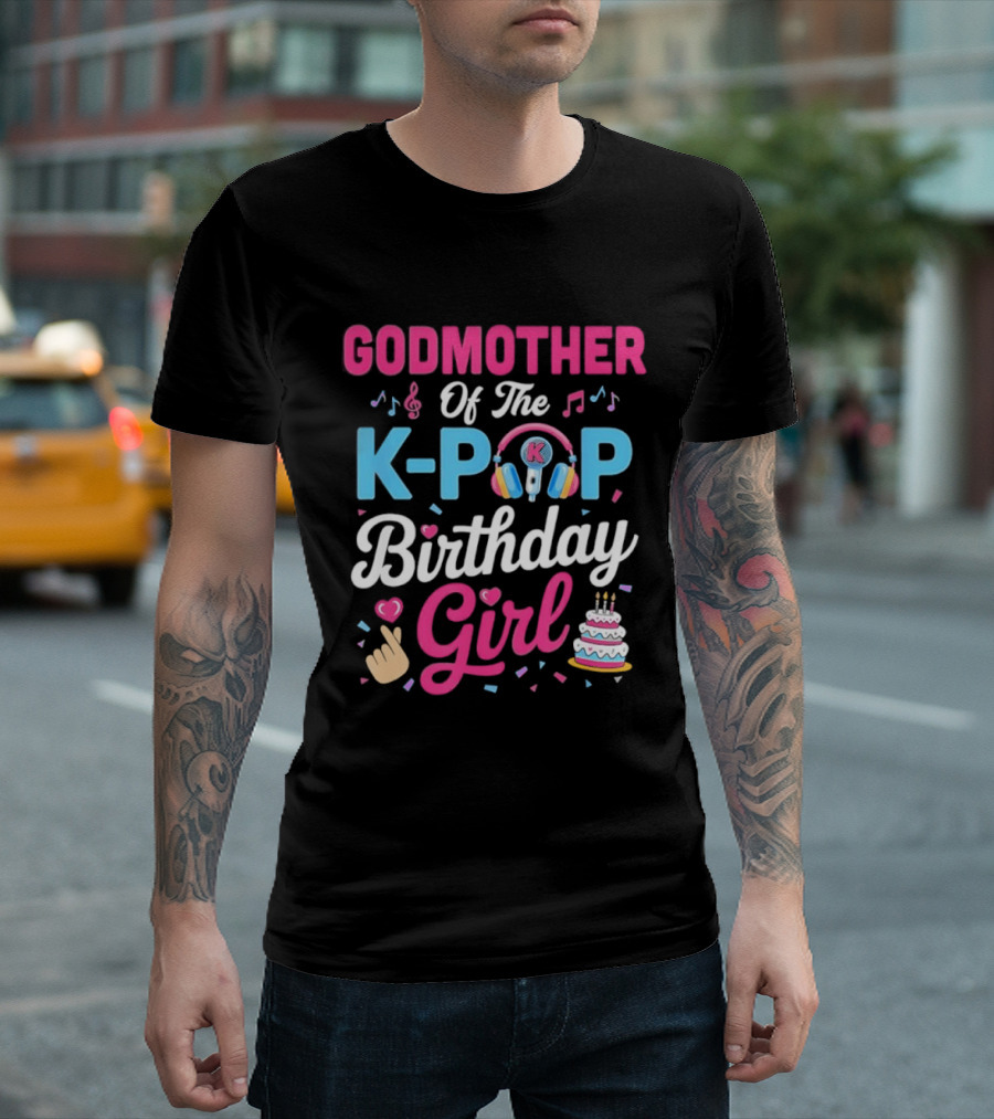 Godmother Of The K Pop Birthday Girl Music Headphones Cake T-Shirt