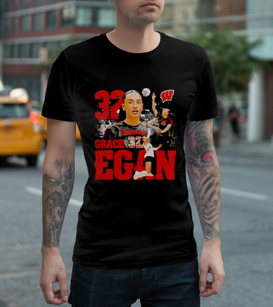 Grace Egan Wisconsin Volleyball 32 NCAA Team Player Action T-Shirt