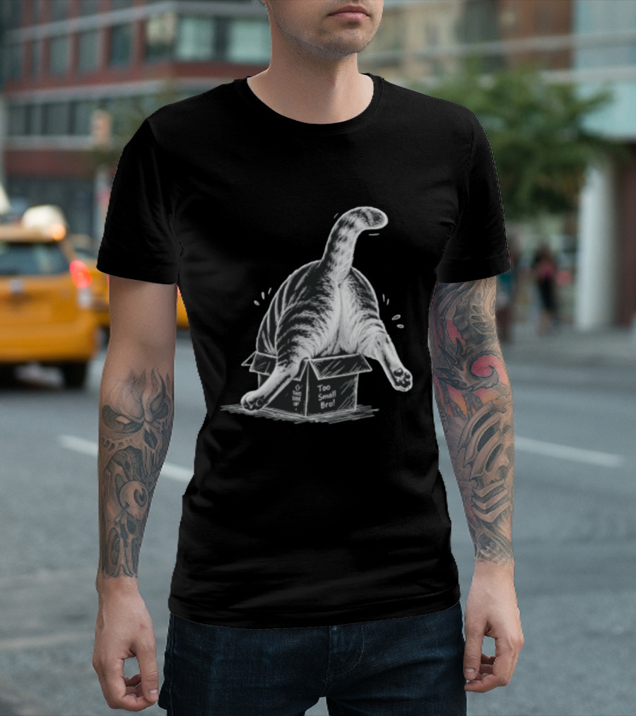 Too Small Bro Tabby Cat Stuck In Box Rear View T-Shirt