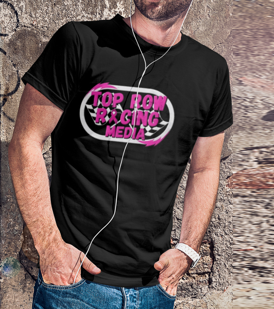 Top Row Racing Media Pink Checkered Flags Ribbon T-Shirt