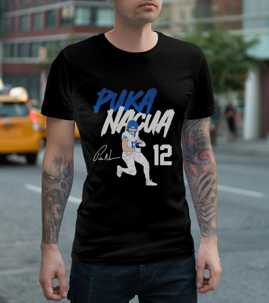 Puka Nacua Los Angeles Rams Football Player 12 Signature And Action Pose T-Shirt