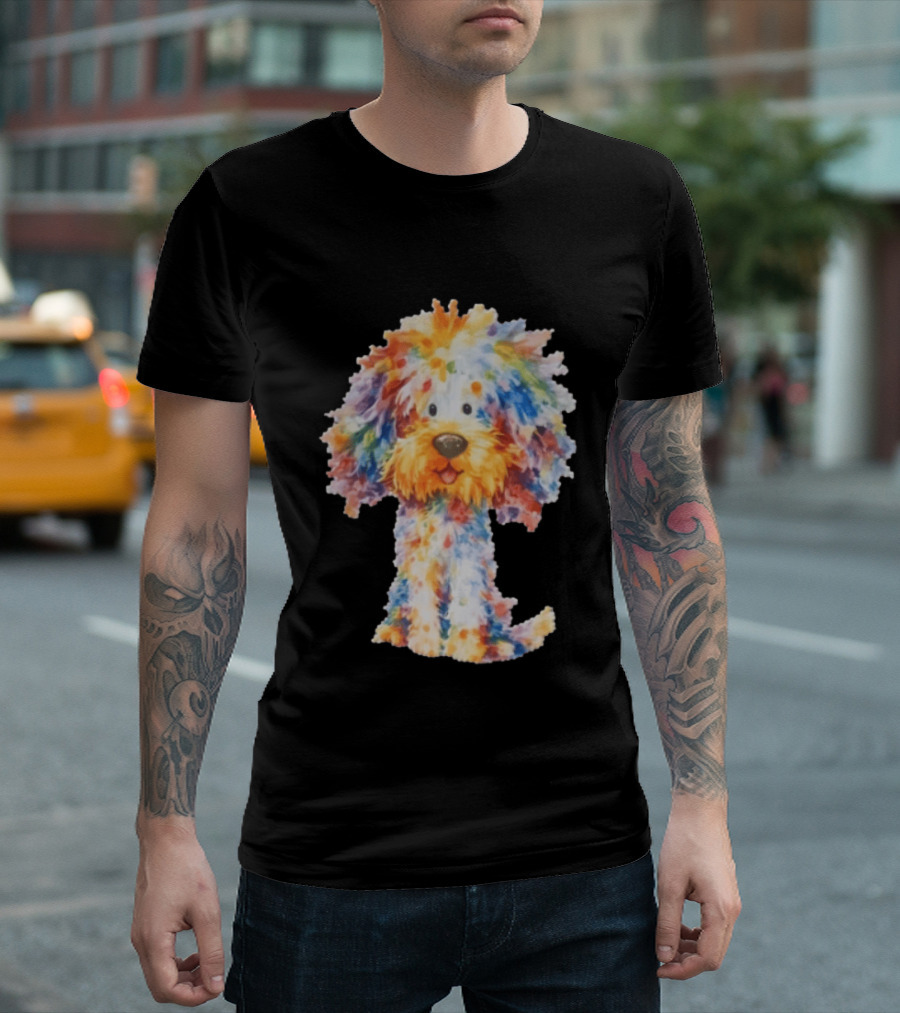 Watercolor Fluffy Dog Colorful Brushstrokes T-Shirt