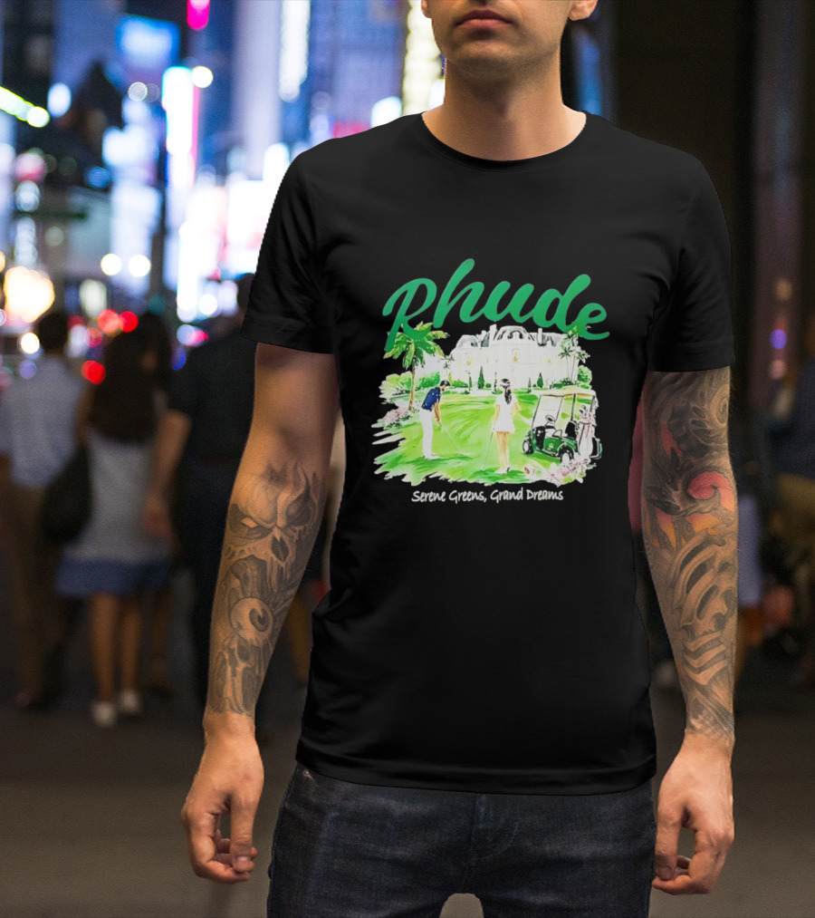 Rhude Serene Greens Grand Dreams Golf Scene Classic Polo Players And Golf Cart Mansion T-Shirt