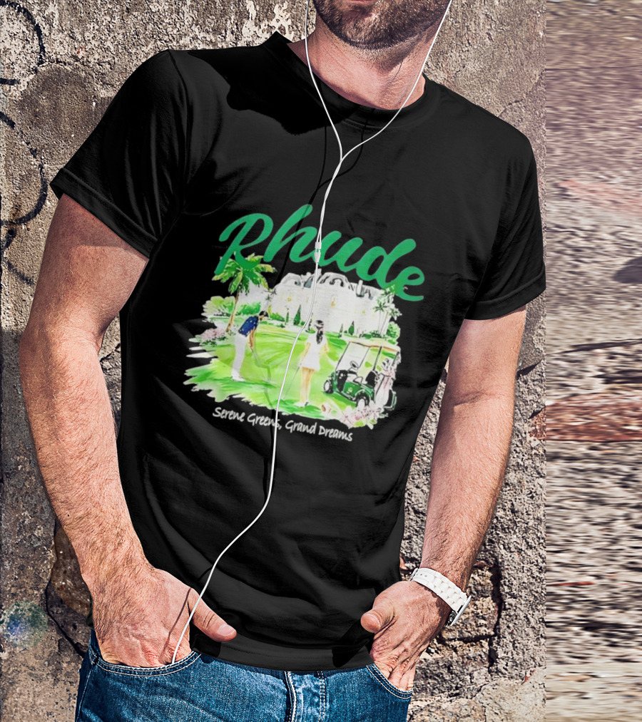 Rhude Serene Greens Grand Dreams Golf Scene Classic Polo Players And Golf Cart Mansion T-Shirt