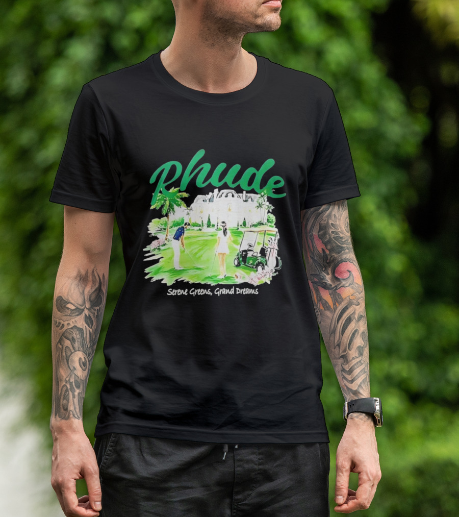 Rhude Serene Greens Grand Dreams Golf Scene Classic Polo Players And Golf Cart Mansion T-Shirt