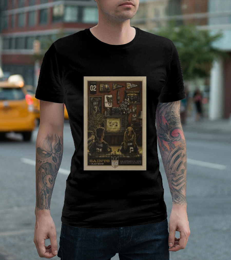 Saints Vs Ravens Week 2 Game Day September 20 2026 Retro Art Baltimore Stadium T-Shirt