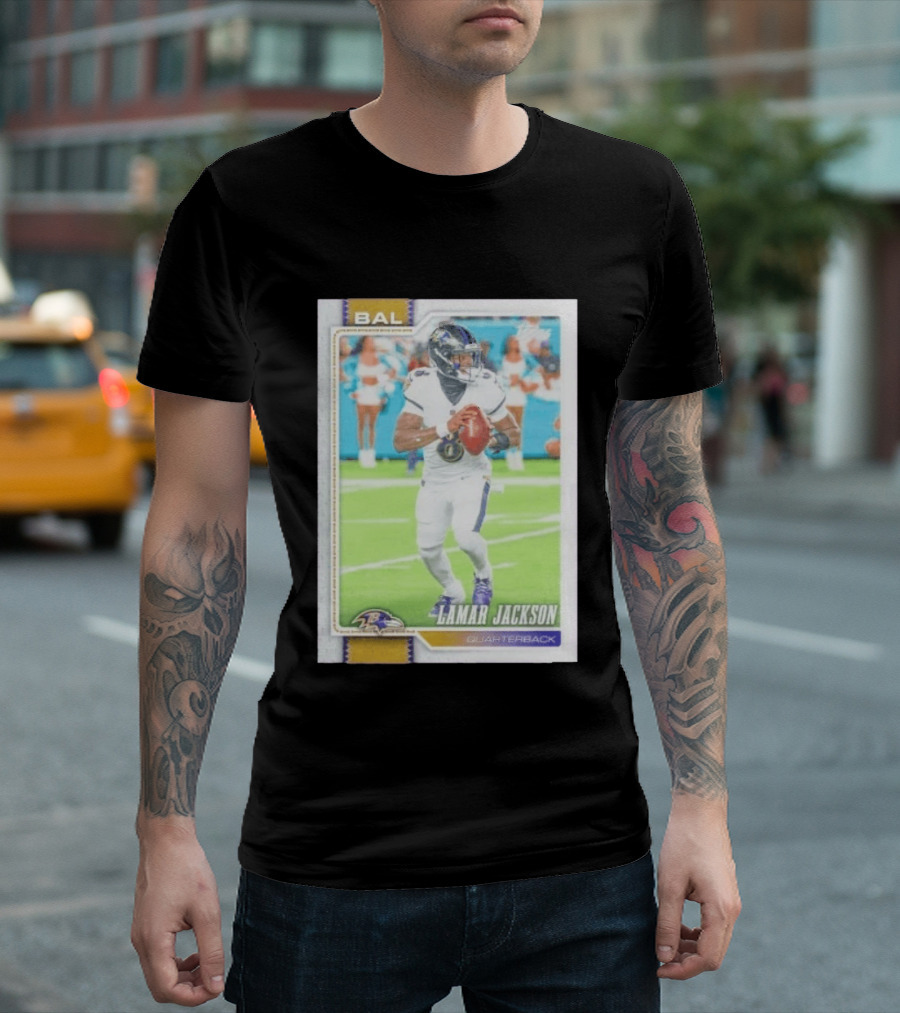BAL Ravens Lamar Jackson No 8 Quarterback Football Card 2026 T-Shirt