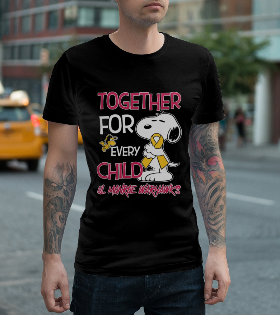 Snoopy Together For Every Child UL Monroe Warhawks Peanuts Support T-Shirt
